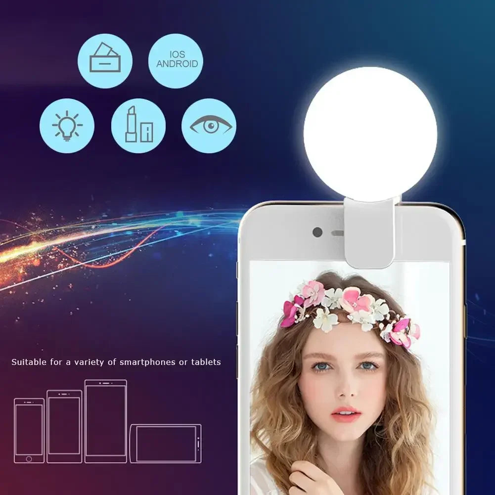 G Creator Portable LED Selfie Ring Light Clip Rechargeable Phone Light with 3 Brightness Levels