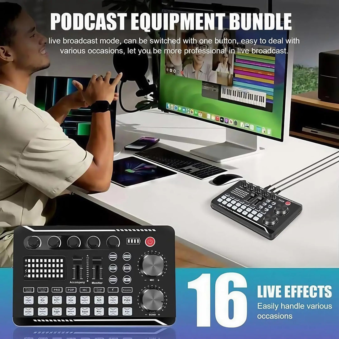G-Mix F998 Podcast Equipment Bundle Bluetooth Sound Card &amp; Professional Microphone Kit