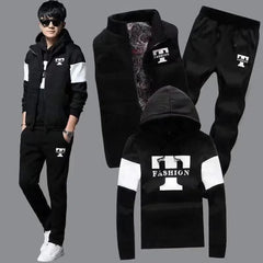 3 Pieces Set Hoodies+Vest+Pants Casual Men's Track Suit Clothing Coats Winter Thick Warm Tracksuit for Men Printed Mens Set Vest
