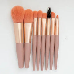 Mini Brush 8-Piece Makeup Bag Portable concealer powder brush set soft fur make-up tool  Green snap bag