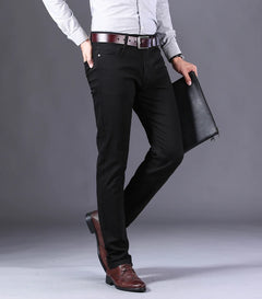 2023 New  Autumn Wine Red Jeans Men Fashion Casual Classic Style Business Straight Fit Soft Trousers Male Advanced Pants