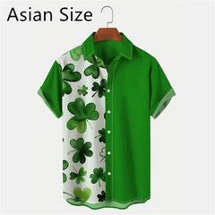 2025 New 3D Printed St. Patrick's Day Shirts Fashion Summer Short Sleeve Lapel Button Mens Shirt Casual Oversized Blouse Tops