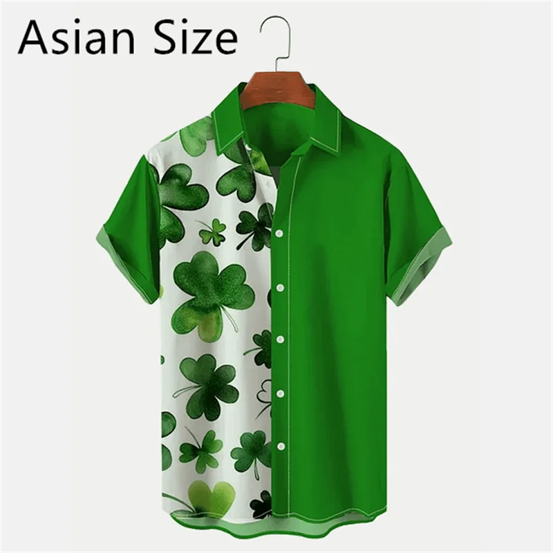 2025 New 3D Printed St. Patrick's Day Shirts Fashion Summer Short Sleeve Lapel Button Mens Shirt Casual Oversized Blouse Tops