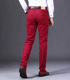 2023 New  Autumn Wine Red Jeans Men Fashion Casual Classic Style Business Straight Fit Soft Trousers Male Advanced Pants