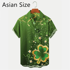 2025 New 3D Printed St. Patrick's Day Shirts Fashion Summer Short Sleeve Lapel Button Mens Shirt Casual Oversized Blouse Tops