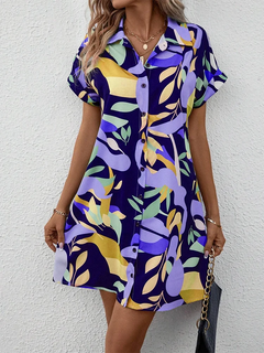 2024 New Summer Everyday Casual Women's Short-sleeved Shirt Dress Urban Fashion Single-breasted Dress 3D Printed Elegant Dress