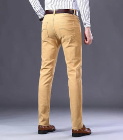 2023 New  Autumn Wine Red Jeans Men Fashion Casual Classic Style Business Straight Fit Soft Trousers Male Advanced Pants