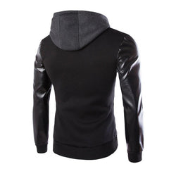 Men Jacket Faux Leather Sleeve Pockets Hoodies Sweatshirts Military Windbreaker Spring Autumn Outerwear свитер оверсайз