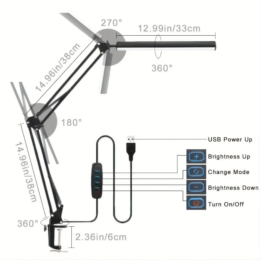 G Workspace LED Desk Lamp with Clamp Adjustable Workspace Light with Color Modes