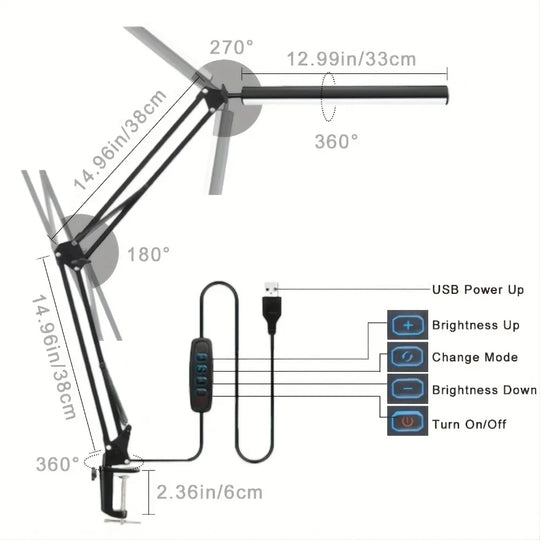 G Workspace LED Desk Lamp with Clamp Adjustable Workspace Light with Color Modes