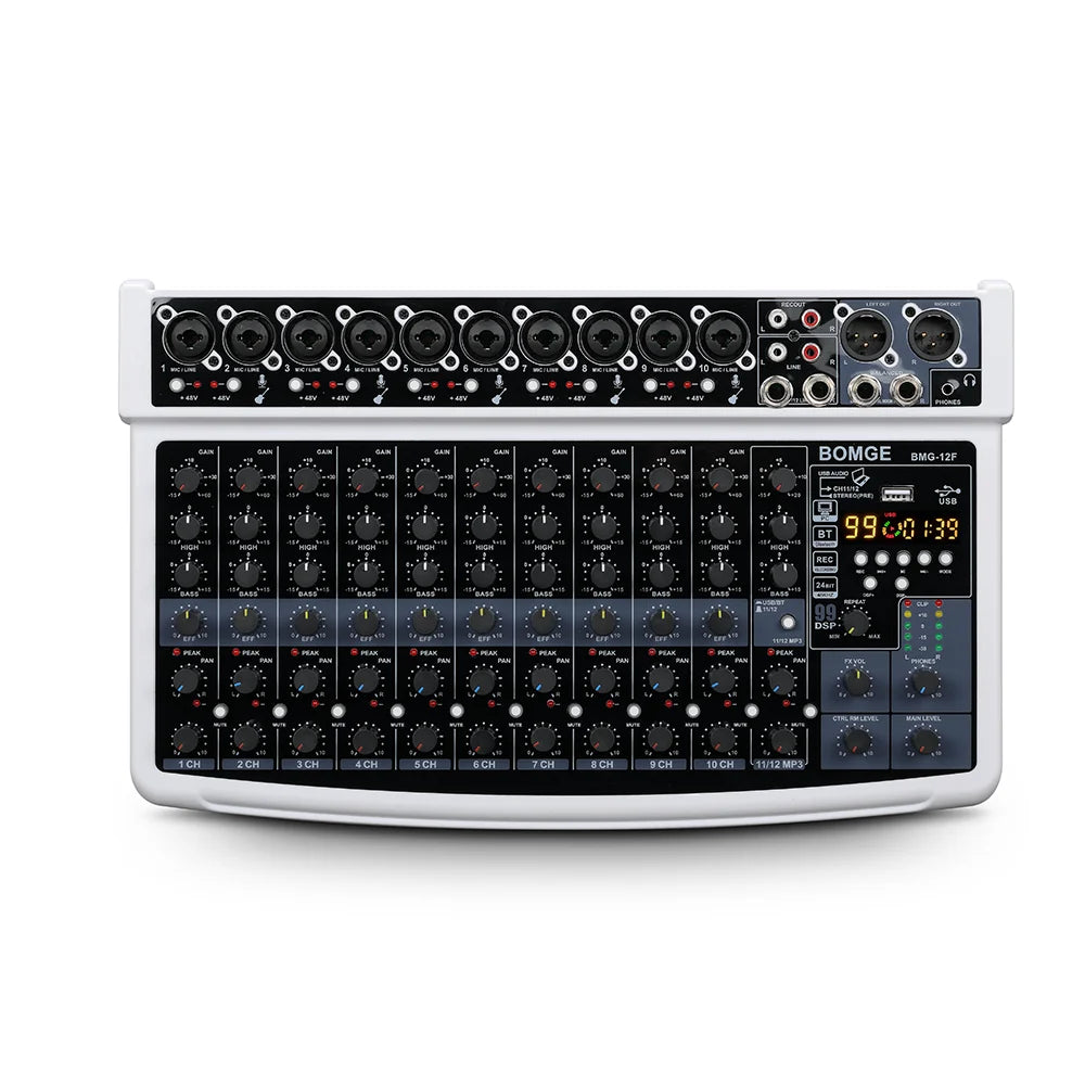 G-Mix BOMGE 12-Channel Professional Audio Mixer 48V Phantom Power, 99 DSP Effects &amp; Live Streaming Sound Console
