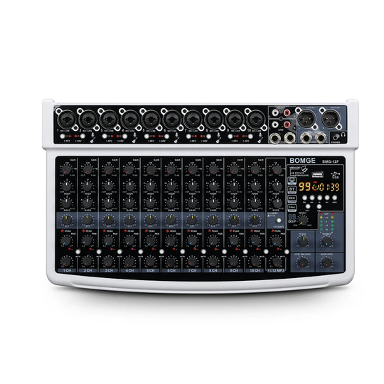 G-Mix BOMGE 12-Channel Professional Audio Mixer 48V Phantom Power, 99 DSP Effects &amp; Live Streaming Sound Console