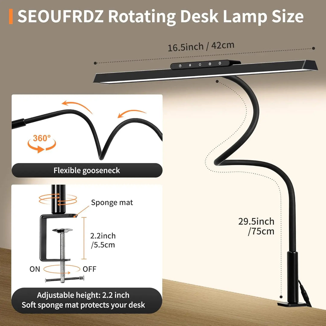 G Workspace LED Desk Lamp with Clamp Touch Control, Stepless Dimming &amp; 3 Color Lighting Modes