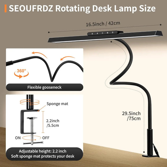 G Workspace LED Desk Lamp with Clamp Touch Control, Stepless Dimming &amp; 3 Color Lighting Modes