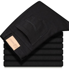 2023 New  Autumn Wine Red Jeans Men Fashion Casual Classic Style Business Straight Fit Soft Trousers Male Advanced Pants