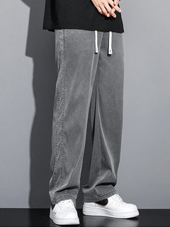2024 Spring/Summer New Soft Lyocell Fabric Men's Jeans Thin Loose Straight Leg PantsDrawstring Elastic Waist Korean casual pants