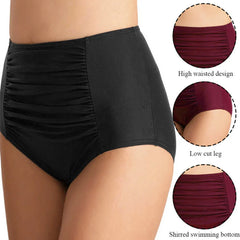 High Waist Ruched Bikini Bottoms Women Tummy Control Swimsuit Briefs Pants Solid Beachwear Spandex 2024Beach Style Summer