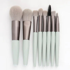 Mini Brush 8-Piece Makeup Bag Portable concealer powder brush set soft fur make-up tool  Green snap bag