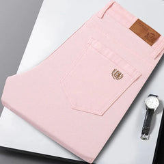 Men's Casual Stretch Skinny Jeans New Elastic Yellow Pink Red Slim Male Clothing Solid Color Simple Business Denim Trousers
