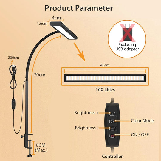 G Workspace LED Desk Lamp with Flexible Gooseneck Stepless Dimmable Workspace Light