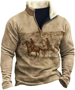 European and American Men's Half-Zipper Hoodie, Spring and Autumn 3D Digital Printing High Neck Long Sleeve Hoodie