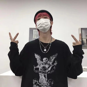 G Style Men's Long Sleeve Graphic T-Shirt Vintage Baggy Streetwear Tee