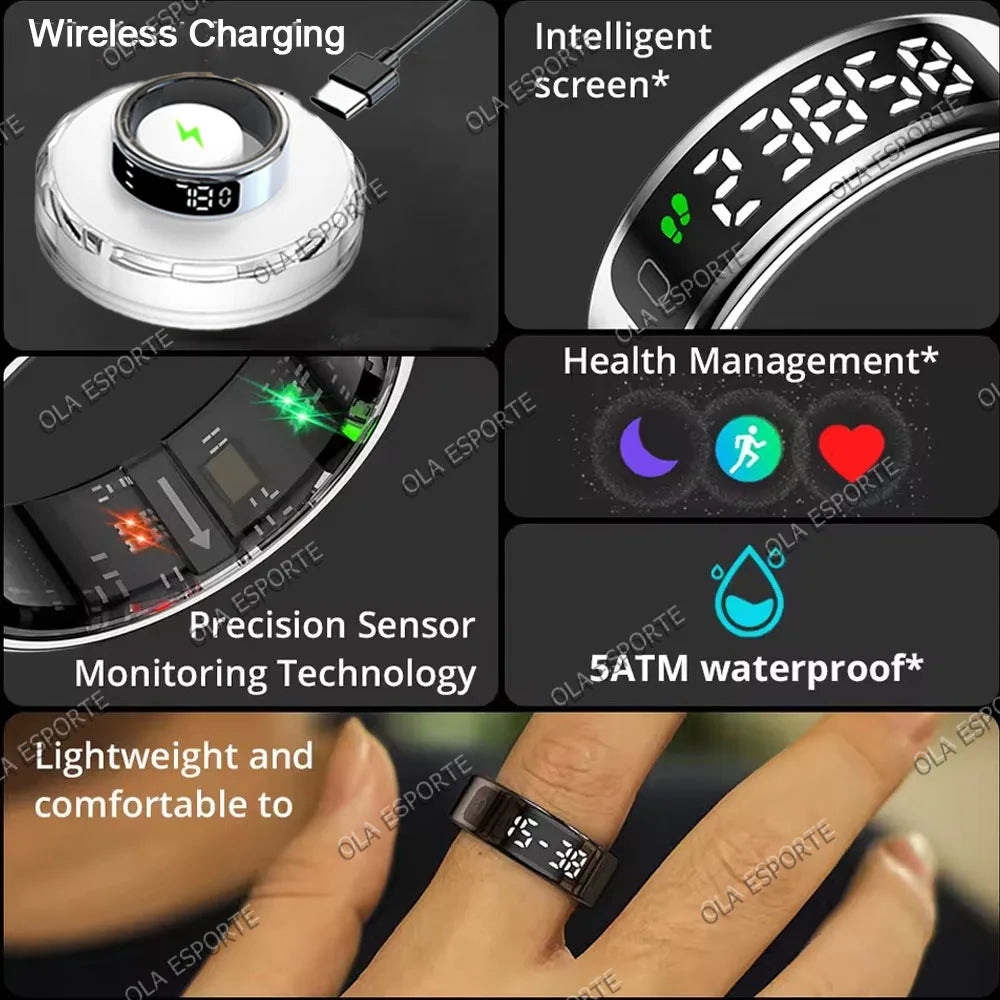 G Active Smart Ring with Touch Display Wireless Charging & 5ATM Waterproof Smart Ring for Men & Women
