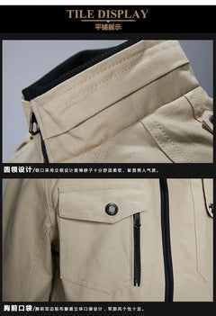 2024 Autumn New Men's Casual Jacket American style Fashion Stand-up Collar Thick Denim Cargo Pants Pure Cotton Man Coat Clothes