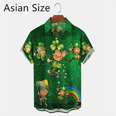 2025 New 3D Printed St. Patrick's Day Shirts Fashion Summer Short Sleeve Lapel Button Mens Shirt Casual Oversized Blouse Tops