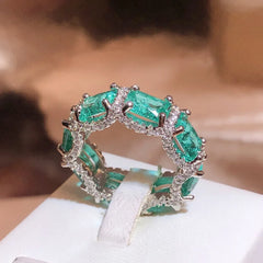 925 Silver Plated Paraiba Zircon Jewelry Heavy Industry Inlaid Aquamarine Topaz Ring Women's Party Wedding Rings