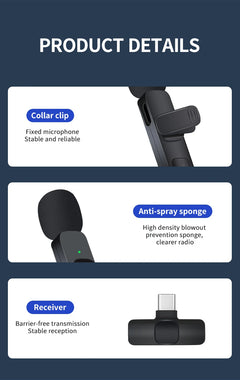 Basix 2.4G Wireless Lavalier Microphone Portable Audio Video Recording Mini Mic for iPhone Android Live Broadcast Gaming Phone