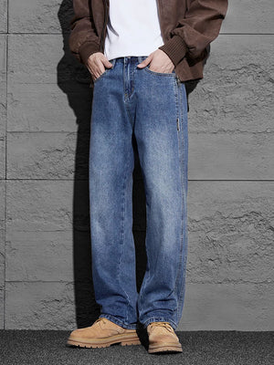 G Style Men's Vintage Baggy Jeans Wide-Leg Streetwear Denim Pants