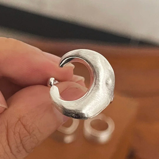G Style 925 Sterling Silver Moon Ring Set Minimalist Couple Bands for Women