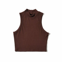 Summer Black Women Fashion Crop Top High Neck Black Sleeveless Tank Tops with Breathable and Comfortable Fit