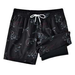 CKIVTNO Mens 5.5 inch Dinosaur Printed Hawaiian Short Swim Trunks Compression Liner Quick Dry Summer Swimwear Bathing Suits Boardshorts Beach Wear