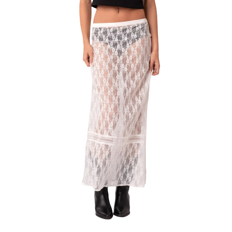 Women Lace Long Skirt Low Rise A-line Midi Skirt Y2K Summer Elegant Beach Party Maxi Skirts(G-Bodycon Long SkirtS)