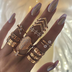 13 Piece Medallion Ring Set With Austrian Crystals 18K Gold Plated Ring ITALY Design
