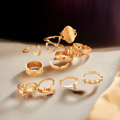 13 Piece Medallion Ring Set With Austrian Crystals 18K Gold Plated Ring ITALY Design