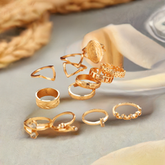 13 Piece Medallion Ring Set With Austrian Crystals 18K Gold Plated Ring ITALY Design