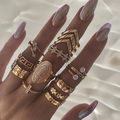 13 Piece Medallion Ring Set With Austrian Crystals 18K Gold Plated Ring ITALY Design
