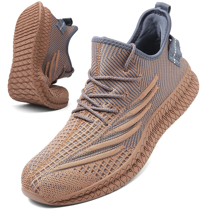 VNANV Mens Slip On Walking Shoes Fashion Running Sneakers - Lightweight Breathable Mesh Gym Tennis Comfortable Athletic Sneakers（7.5Sandy）